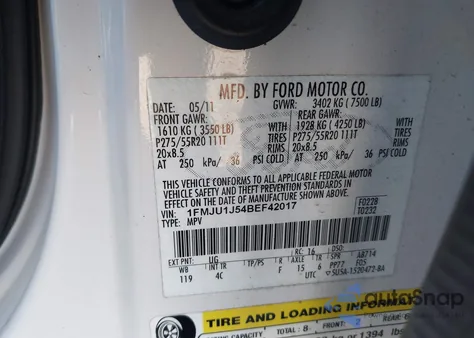 2011 Ford Expedition Xlt from USA, damaged, VIN 1FMJU1J54BEF42017